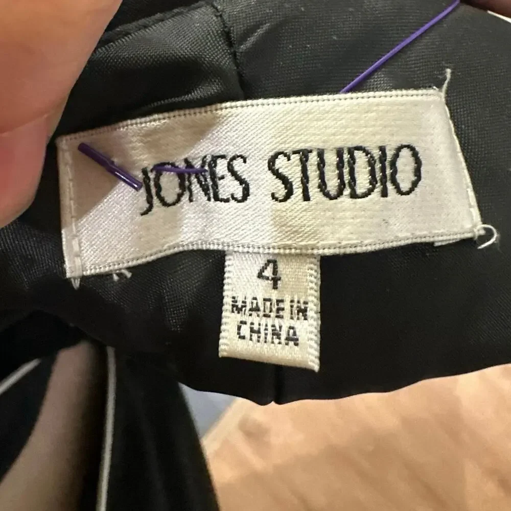 Jones Studio Black Cocktail Dress Sheer Jeweled Neckline & Cowled Scoop Back 4 - Picture 6 of 9